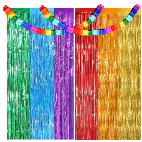 2 Tende Metalliche Feste Arcobaleno, Decorazioni per Feste di Compleanno - Sfondo per Compleanno, Carta Crespa Colorata, Festoni Compleanno, Carta Crespa, Addobbi Compleanno, Frange