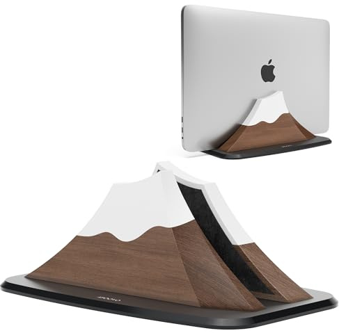 AFOOYO Vertical Laptop Stand - Snow Peak-Shaped Wooden Holder Dock Compatible with MacBook, Surface, Chromebook, Dell & More - Space-Saving Design for All Laptops,Walnut Finish