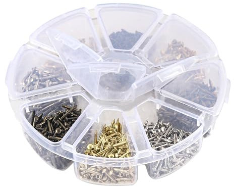 HVDHYY 1600PCS Small Nails for Wood Round Head Wooden Nail Small Nails DIY Assorted Flat Head Nail Decorative Box Accessories Golden Silver Black