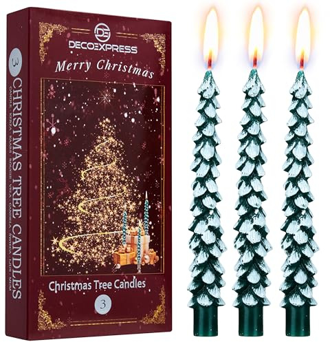 Deco Express Bougies de Noël Lot de 3 ou 6, Bougies Sapin Maison ou Père Noel, Déco de Table Ambiance d'Hiver, Idee Cadeau Centre de Table (Vert/Blanc)