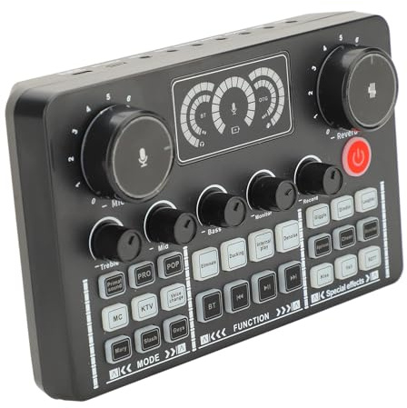 Live Sound Card, 1 Click Noise Reduction, Voice Change, 800mAh Battery, Suitable for Home Studios Recording, DJ Mixer, Music Recording, Guitars, Karaoke, Podcasts, Live