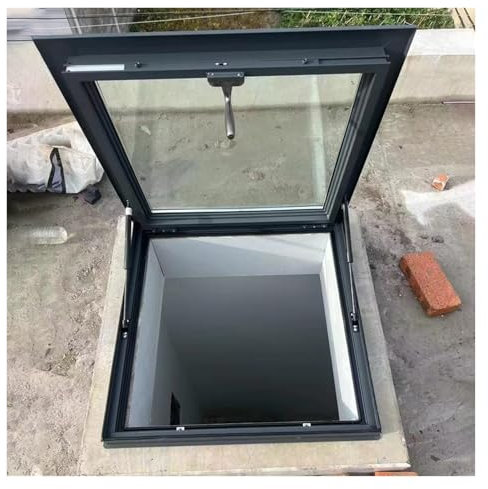 Trampilla de Suelo Ventana de techo de salida grande, ventana de pozo de iluminación de techo plano con vidrio templado de doble capa, puerta de escotilla de acceso al techo de montaje empotrado(60x60