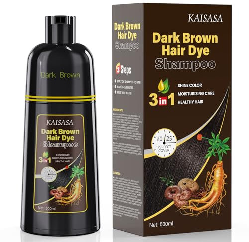 Dark Brown Hair Dye Shampoo 3-in-1 for Men & Women, 500ml Semi-Permanent Herbal Formula, Grey Hair Coverage, Gentle & Moisturising, Lasts Up to 30 Days