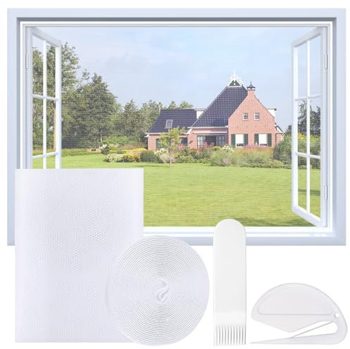 Zanzariera per finestra può essere tagliata, zanzariera con nastri adesivi senza foratura, dimensione massima della finestra bianca 110 x 130 cm