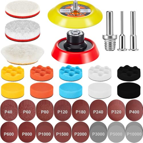 Maxdot 178 Pcs Car Sanding Kit Drill Attachments Angle Grinder Discs Foam Polishing Pad 3 Inch Buffing Pads Backing Adapters Sandpapers for Car Wood Metal Glass Resin Epoxy Polishing Supplies