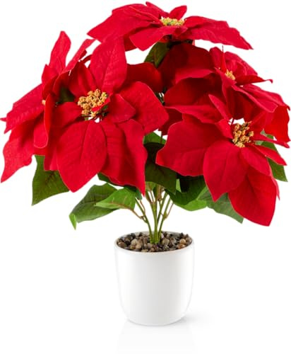 PASCH® Weihnachtsstern künstlich in Hochglanz-Keramiktopf (36cm) | Künstlicher Weihnachtsstern im Topf | Künstliche Weihnachtssterne | Kunstblumen im Topf | Kunstblumen Weihnachten
