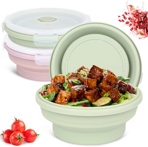 550ML Silikon Faltbare Brotdose,2 StkFaltbare Frischhaltedosen mit Deckel,Faltbare FrischhalteboxenFaltbare Dosen mit Deckel,Faltschüssel mit Deckels,Silikon-Lunchbox für Meal Prep Boxen Gefrierdosen