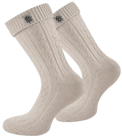 Effeet 1 Paar Kurze Trachtensocken für Herren und Damen mit Edelweiß-Pin, perfekte Trachtenstrümpfe für das Oktoberfest 47-50