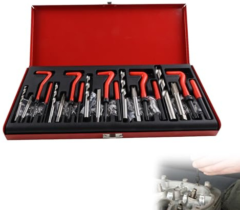 VVORHSBELL Kit de réparation de filetage de 131 pièces avec manchons d'insertion hélicoïdaux métriques M5 M6 M8 M10 M12, ensemble d'insertion de filetage grossier robuste avec boîtier en acier, pour