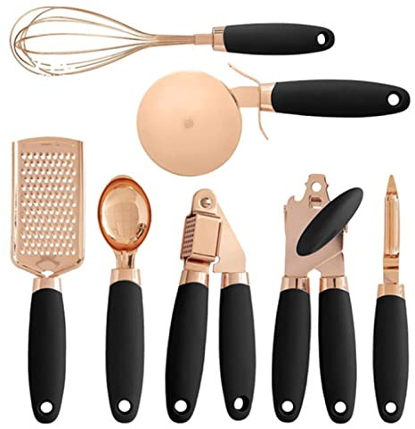 BRABOSTON S Gadgets de cuisine Cadeaux cool Cadeau unique Coupe-fromage pour femme Outils en acier inoxydable avec revêtement en cuivre Ustensiles à glace Pelle à glace Éplucheur d'ail Râpe à fromage