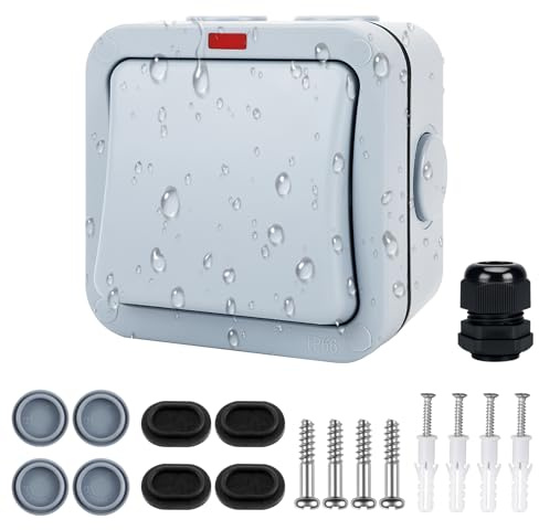 Interruptor de Pared Impermeable IP66 20A Interruptor Universal Resistente a la Intemperie con Cubierta Antipolvo Interruptors de luz Exterior Resistente a la Intemperie para Exteriores Jardín Taller