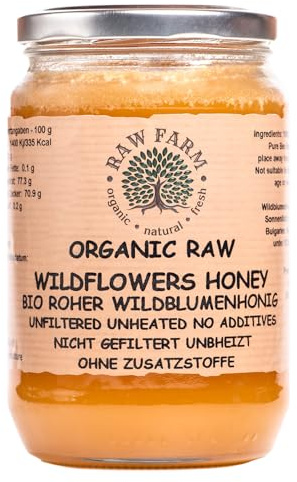 Raw Farm - Miele di Fiori Selvatici Bio 900 g - 100% Naturale, Non Filtrato, Crudo, Non Pastorizzato, Direttamente dall’Alveare