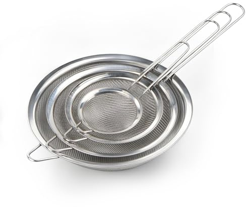 XxinXrong 4 Stk Sieb Küchensieb Feinsieb, Abtropfsieb Edelstahlsieb Feines Sieb Küchen Sieben, Passiersieb, Feinmaschsieb, Mehlsieb Edelstahl Nudelsiebe Feinmaschig zum Sieben, Abtropfen und Spülen