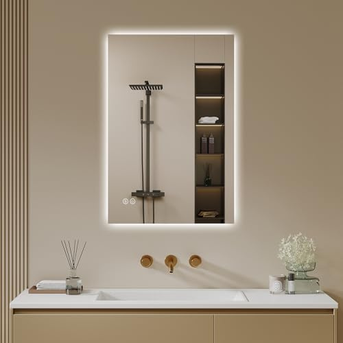 Archaluxe Badspiegel-mit-Beleuchtung 40x60cm - LED Badezimmerspiegel Badezimmer Spiegel mit Beleuchtung, Touch-Schalter, Dimmbar, 3 Lichtfarben - Wandspiegel Led Spiegel Bad - Horizontal/Vertikal