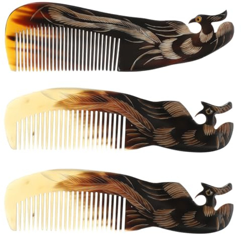 Garneck Ox Horn Kamm 3 Stück-Pack 19X5,5cm Kopfmassagegerät für Frauen Anti Massagekamm aus Echtem Ochsenhorn