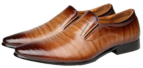 Fyrkantig Tå For Män I PU-läder Utsökt Texturerat Slip-On-klänningsskor For Bröllopskontor Och Formella Evenemang(Brown,40 EU)