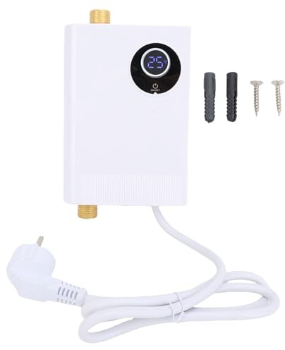 Fafeicy Chauffe-eau sans Réservoir 5,5 KW Blanc à Fréquence Variable, Température Constante, Chauffe-eau électrique instantané pour évier de Cuisine, Salle de Bain, Camping-car, (Prise UE 220V)
