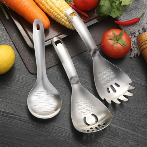 Cuillère de cuisine multifonction en acier inoxydable 304, avec presse-purée, serveur à pâtes, séparateur d'œufs, passoire fendue, pour petites cuisines, appartements et cuisine en plein air (style B)
