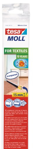 tesa Insulation Türdichtschiene für Textilböden/Teppich - Selbstklebende Türdichtung zum Schutz vor Zugluft - Transparent - mit Bürstendichtung bis 15 mm
