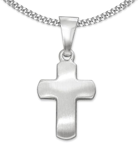 CLEVER SCHMUCK Kinder Kreuz Halskette Anhänger Kreuzanhänger schlicht 12 mm seidenmatt leicht gewölbt Kette Panzer 42 cm Sterling Silber 925 für Junge Mädchen im Schmucketui