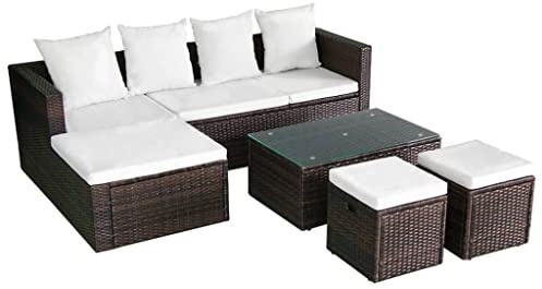 vidaXL Loungegrupp för trädgården med dynor 4 delar konstrotting brun
