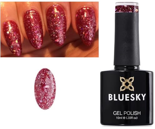 Bluesky Nail Gel Polish PINK GLITTER DARK PINK MULTI Diamond Glitter Sparkle BLZ28 MISS INDEPENDENT UV LED Soak Off 10ml