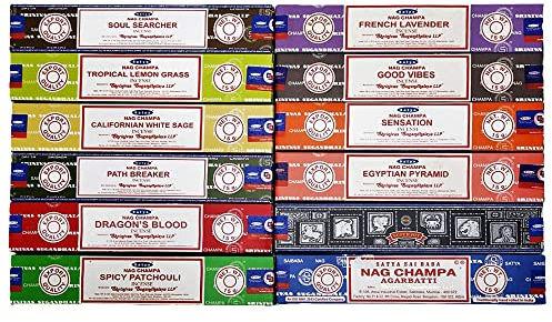Satya Incense Sticks Variety Pack 15gm x 12 Pack, Natural Organic Hand rolled Incense Sticks Set - Best For Aromatherapy, worship, Yoga Meditation # pk1