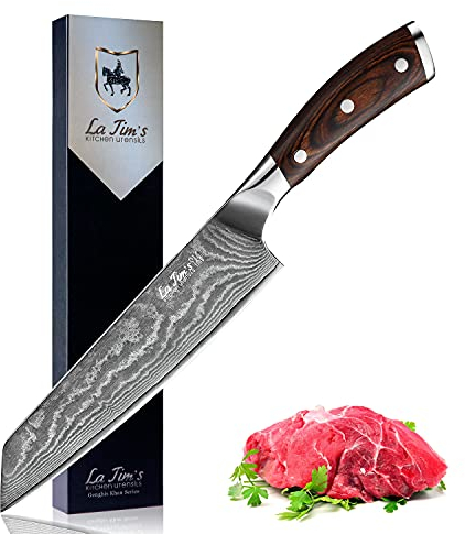 LA TIM'S Damaskus Kochmesser 20 cm, professionelle Küchenmesser aus japanischem VG-10 Edelstahl, ultrascharfer Klinge und ergonomischem Griff, mit einzigartigem Muster