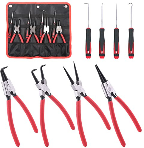 Rustark 4 Stück Sprengringzangensatz mit 4 Stück Präzisionshaken Sicherungsringzange Set Sicherungsringzangen Interne Und Externe Sprengringzangen (225mm / 9 Zoll)