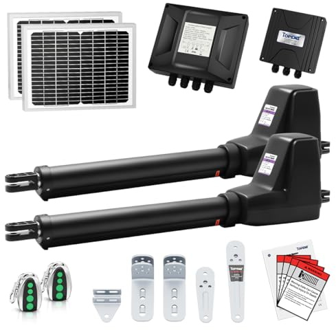 TOPENS AT12132S Solar Dual Swing Gate Opener Heavy Duty Automatic Gate Motor for Double Swing Gates Up to 18ft per Arm, Electric Driveway Gate Operator AC Powered with Solar Panel Remote Control Kit