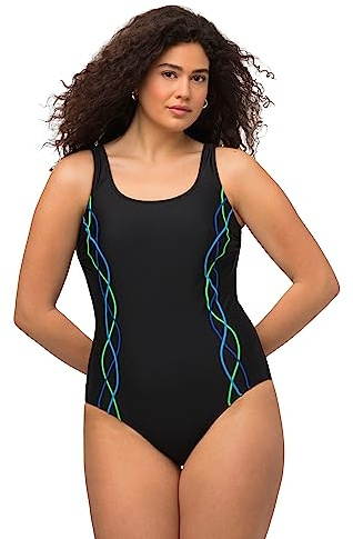 Ulla Popken Costume da Bagno con Bordure, Fascia sotto Il Seno e Fodera sul Davanti Nero 54 747874100-54