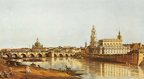 Feeling at home LEINWANDDRUCK im SCHATTENFUGENRAHMEN Dresden, Elbufer Canaletto - Stadtbild horizontal Kunstbilder im Holzrahmen cm_30_X_54