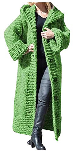 Cappotto lungo da donna a maglia grossa, da donna, taglie grandi, con cappuccio, giacca invernale, oversize, cardigan, cardigan, cardigan, giacca invernale, verde, XXXL