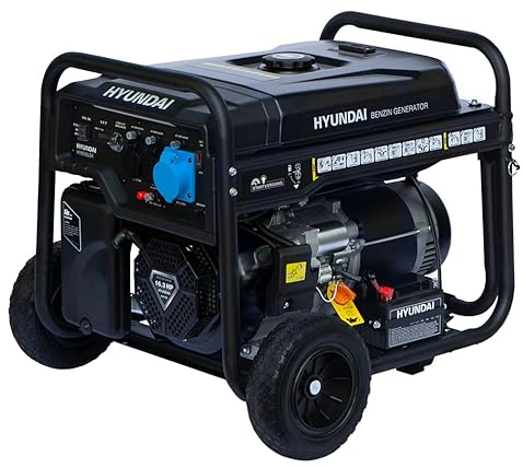 HYUNDAI Benzin Stromgenerator HY8500LEK, Stromerzeuger mit 230V, max. Leistung 8.5kW, 16.3PS Motor, E-Start, Generator für Baustelle, Notstromaggregat