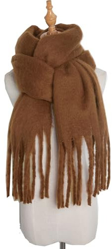 Duories Winter Gestrickte Damen Schal,Warme Fransen Quasten Winterschal Deckenschal Langschal Herbstschal Strickhalstuch Extra Weiche Länge Dickes Umschlagtuch Poncho Schals Scarf Strickschal,Braun