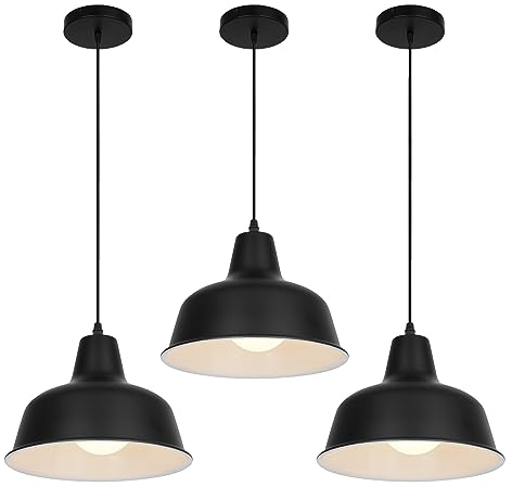 VONCI Industrielle Schwarz Hängeleuchten Vintage Bauernhaus Metall Hängeleuchte Hängelampe für Scheune Küche Insel Esszimmer Wohnzimmer Restaurant Bar Eingang (3 Pack)