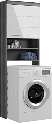 xonox.home Badezimmer Scout X06B2731 Badschrank Waschmaschinenschrank Überbau in Front weiß Hochglanz Korpus rauchsilber Nb.ca.63x191x24cm