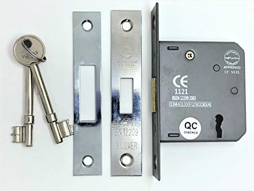 Infinity Decor 3 Lever Mortice Deadlock 63mm & 75mm, Warrington Certified for Internal and External Use. (Polished Nickel, 63mm)