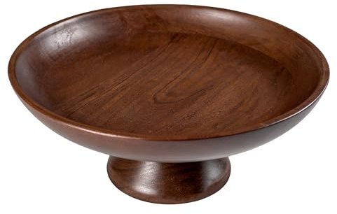 The Fine Living Co. Wooden Fruit Bowl, Large Serving Platter for Dessert, Round Shaped Serving Bowl for Cake, Snacks, Acacia Wood Bowls for Centrepiece, Wedding, Walnut, 12x2