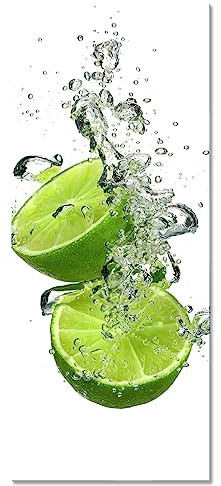 Pixxprint Glasbild Panorama, Wandbild aus Echtglas, Limette fällt in das Wasser, 100x40 cm, inkl. Aufhängung und Abstandshalter