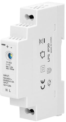 Miratic 12V DC Hutschienen-Netzteil - Stabile und zuverlässige Stromversorgung, Ideal für Industrie- und Hauselektronik (1,25A, 1 Modul)
