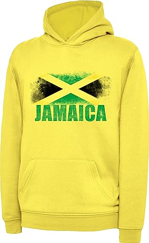 Jamaica Distressed Flag Patriotic Hoodie Jamaican Sports Lover Overseas Jamaicans Country Flag Patriotism Gift For GF/BF Gift For Friends & Family Birthday Unisex Hood Top (M, Yellow)
