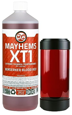 Mayhems - XT1 Premixed PC Coolant - Computer Water Cooling Fluid - Liquid Cooling, Thermal Performance Series, 1 Litre, Berserker Blood Red