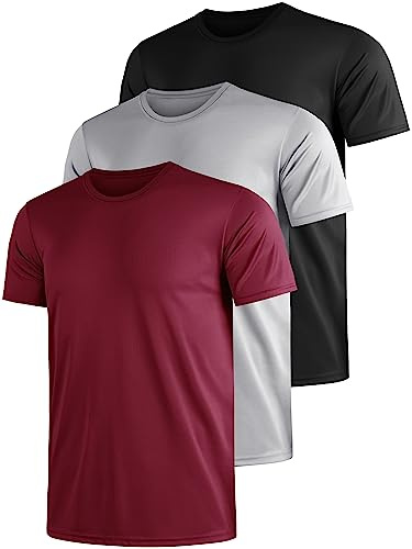 Funktionströja för män, sport, t-shirt, kortärmad, 3-pack, andas, män, t-shirt, sportkläder, träning, snabbtorkande, sportskjorta, funktion, träning, löpartröja, S, – 4XL, Röd/grå/svart, XL