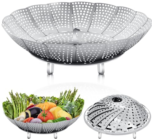 Royouzi Cestello Cottura A Vapore Acciai Inossidabili Cestello Pentola A Pressione Cucina Cestino A Vapore Pieghevole della Maglia, Diametro 27 Cm, Adatto A Tutti I Metodi di Cottura