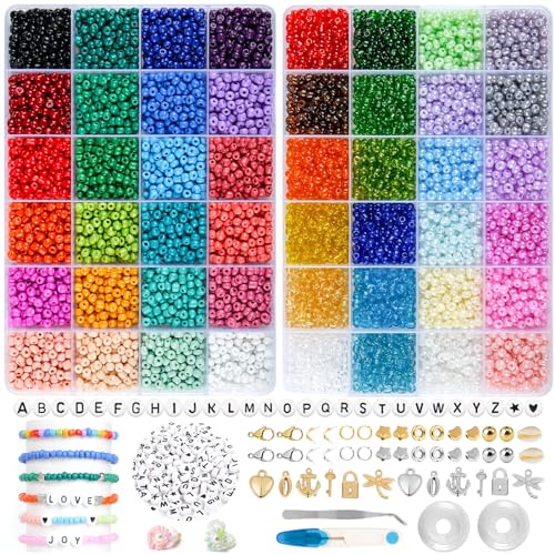 HOLDLEAF 4mm Perlen für Armbänder，Armband Perlen Set，Armbänder Selber Machen mit Glasperlen，Perlen zum Auffädeln mit 300 Buchstabenperlen,Beads for Jewellery Making für DIY Armband Ohrringe