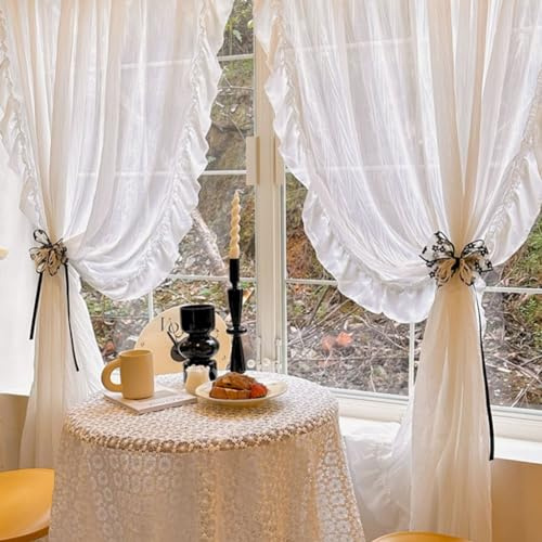 Tenda per Finestra con Volant, Tende in Pizzo Bianco Rustico, Tendaggi in Voile per Agriturismo, Cottage, Trattamento Finestra Filtrante per Camera da Letto Sala da Pranzo Soggiorno (Size : W150xL270