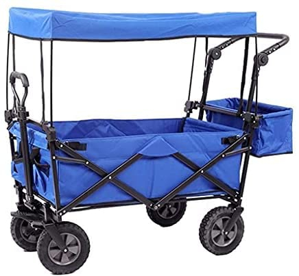 Outdoor-Klappwagen, zusammenklappbarer Bollerwagen mit Dach, Outdoor-Gartenwagen mit Bremsen, All-Terrain-Campingwagen