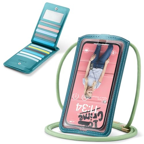 Casecond Handytasche zum Umhängen Geldbörse Universal Crossbody Handy Tasche Kleine Umhängetasche Damen mit Handykette für iPhone 15 11 Pro Max Samsung Z Flip 5 4 S24 S23 Xiaomi Redmi Bis zu 7.5 Grün