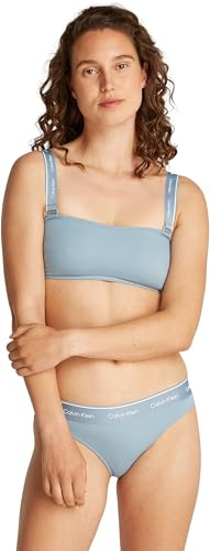 Calvin Klein Top Bikini Tipo Bandeau Mujer con Tirantes Desmontables, Azul (Faded Denim), S